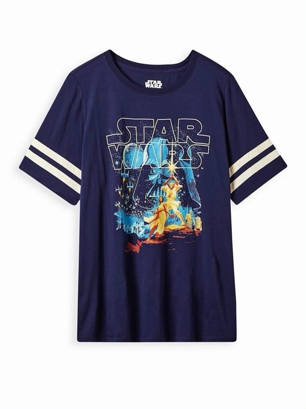 torrid Navy Star Wars Graphic Tee with White Sleeve Stripes